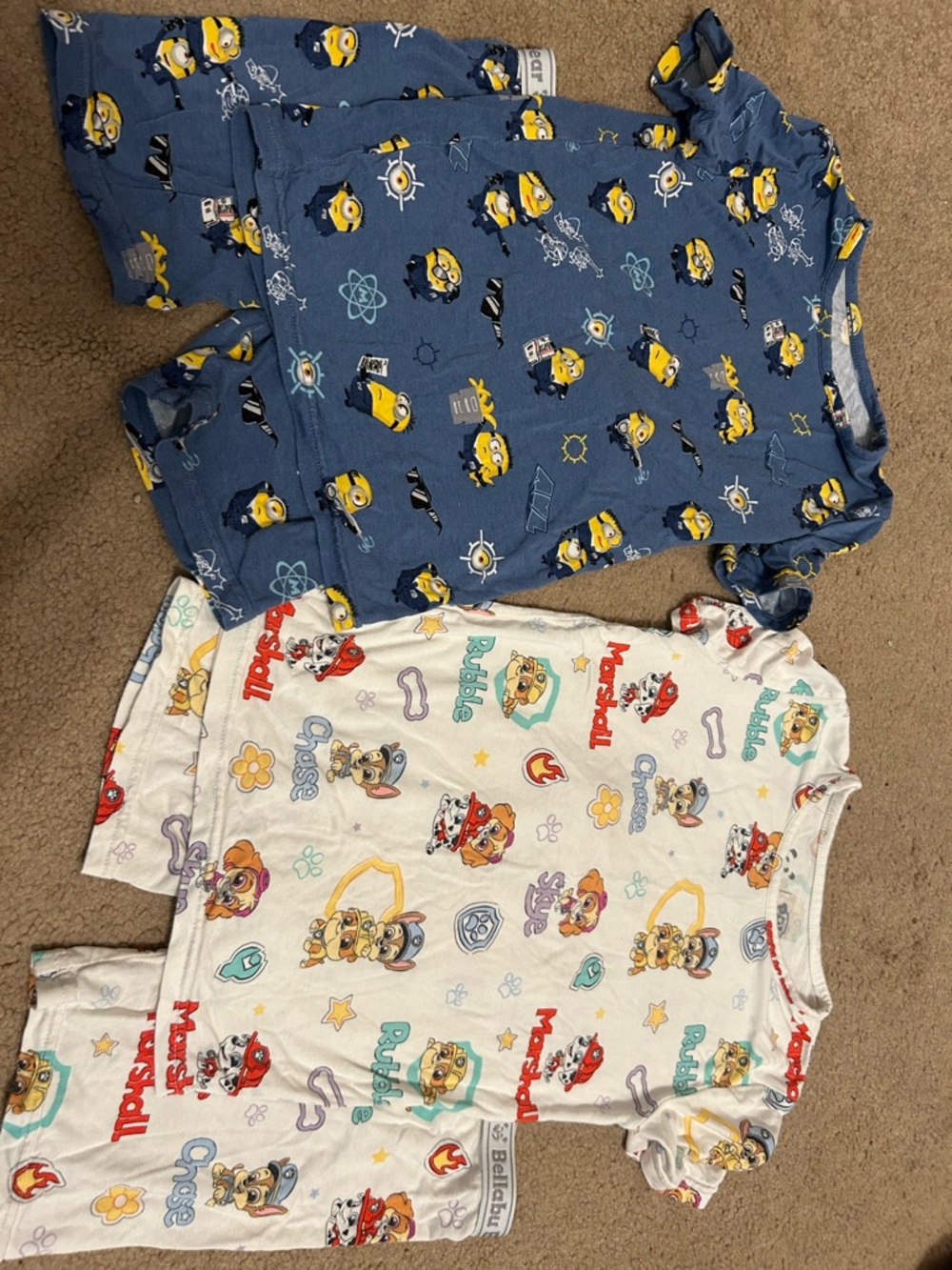 Bellabu Bear set of 2 short sleeve/shorts pajamas size 6Y Paw Patrol Minions